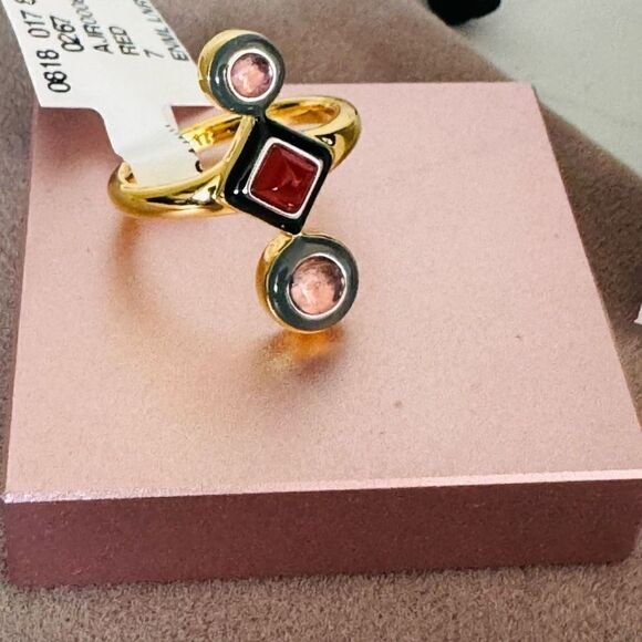 Alexis Bittar Vitreum 14K Goldplated Carnelian Amethyst Linear Ring, Size 8 NWT - Picture 12 of 14